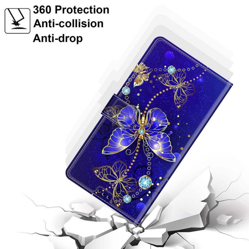 Θήκη Flip Samsung Galaxy S22 Ultra 5G με κορδονι Ανεμιστήρας Strap Butterflies